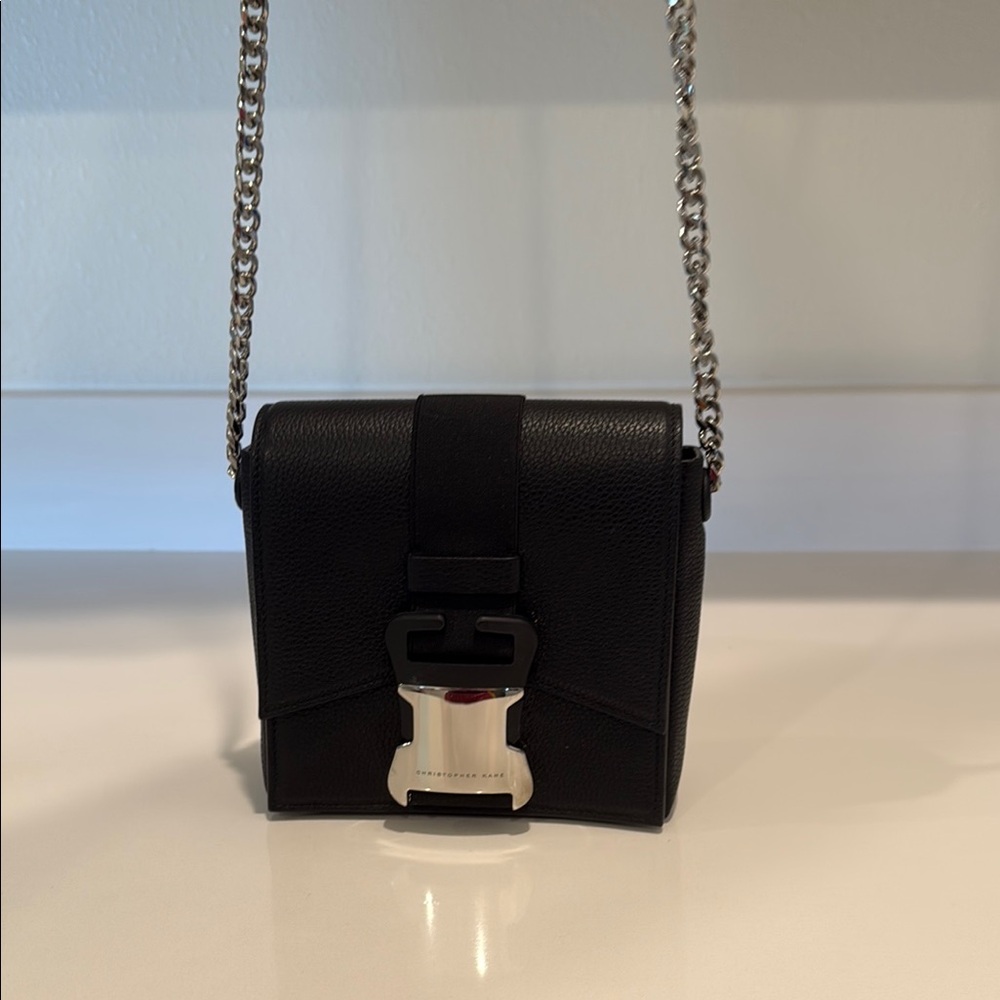 Christopher Kane Black and Silver Crossbody Bag with Chain Strap